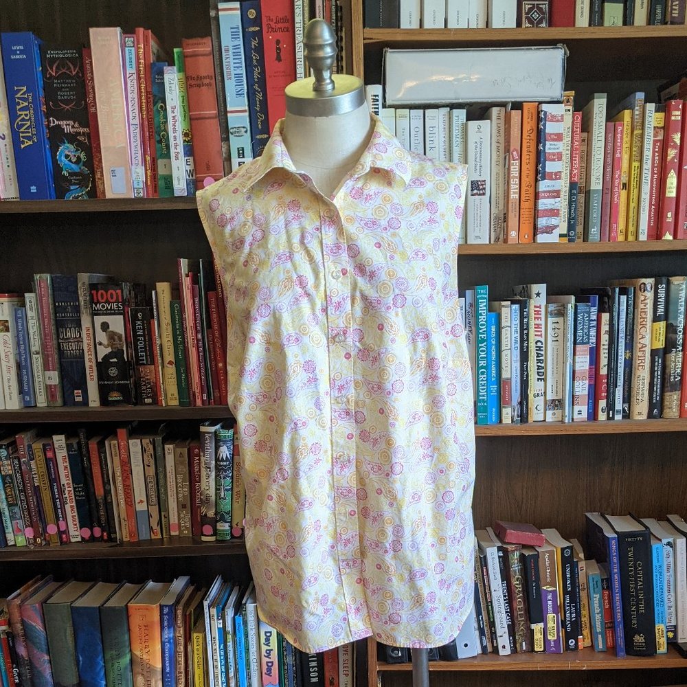 Lands' End Sleeveless Pink/Yellow Paisley Blouse